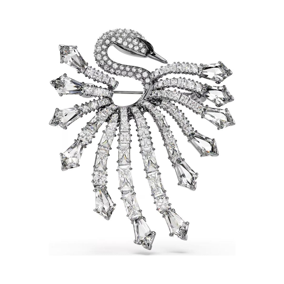 Swarovski The Vienna Collection Brooch, Dark Metal with White Crystals