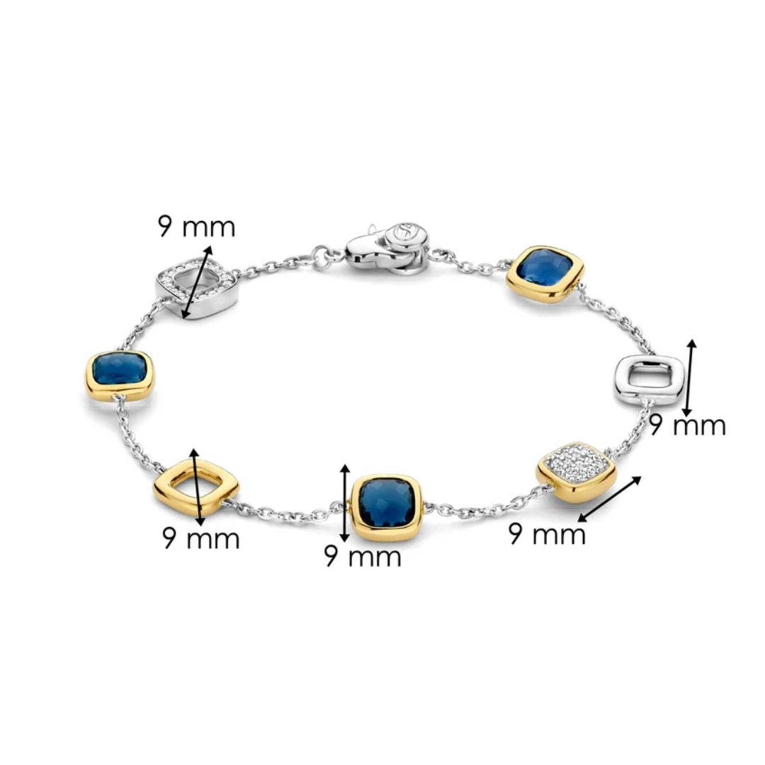 TI SENTO Bracelet, Yellow Gold-Plated Silver and Blue Zircons, 23080DB