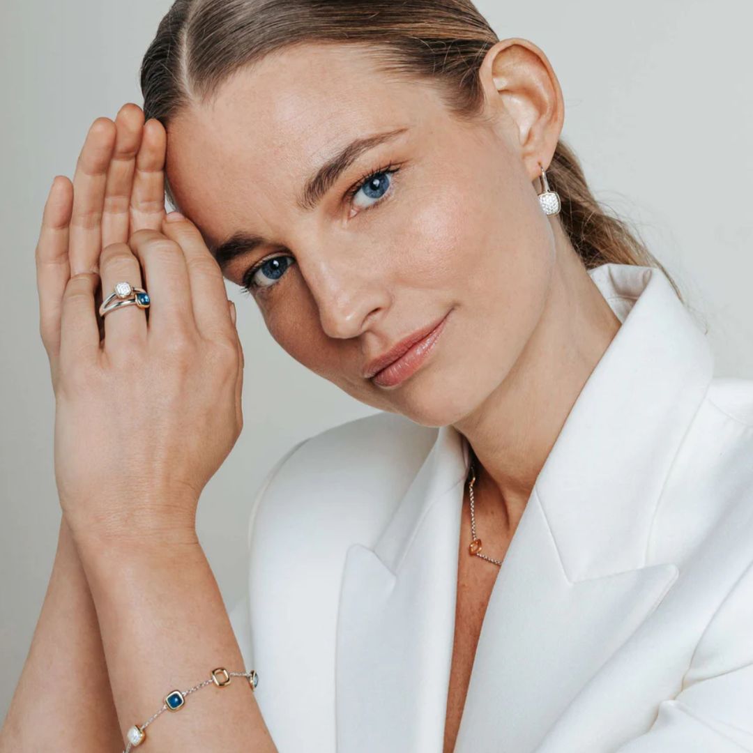 TI SENTO Bracelet, Yellow Gold-Plated Silver and Blue Zircons, 23080DB