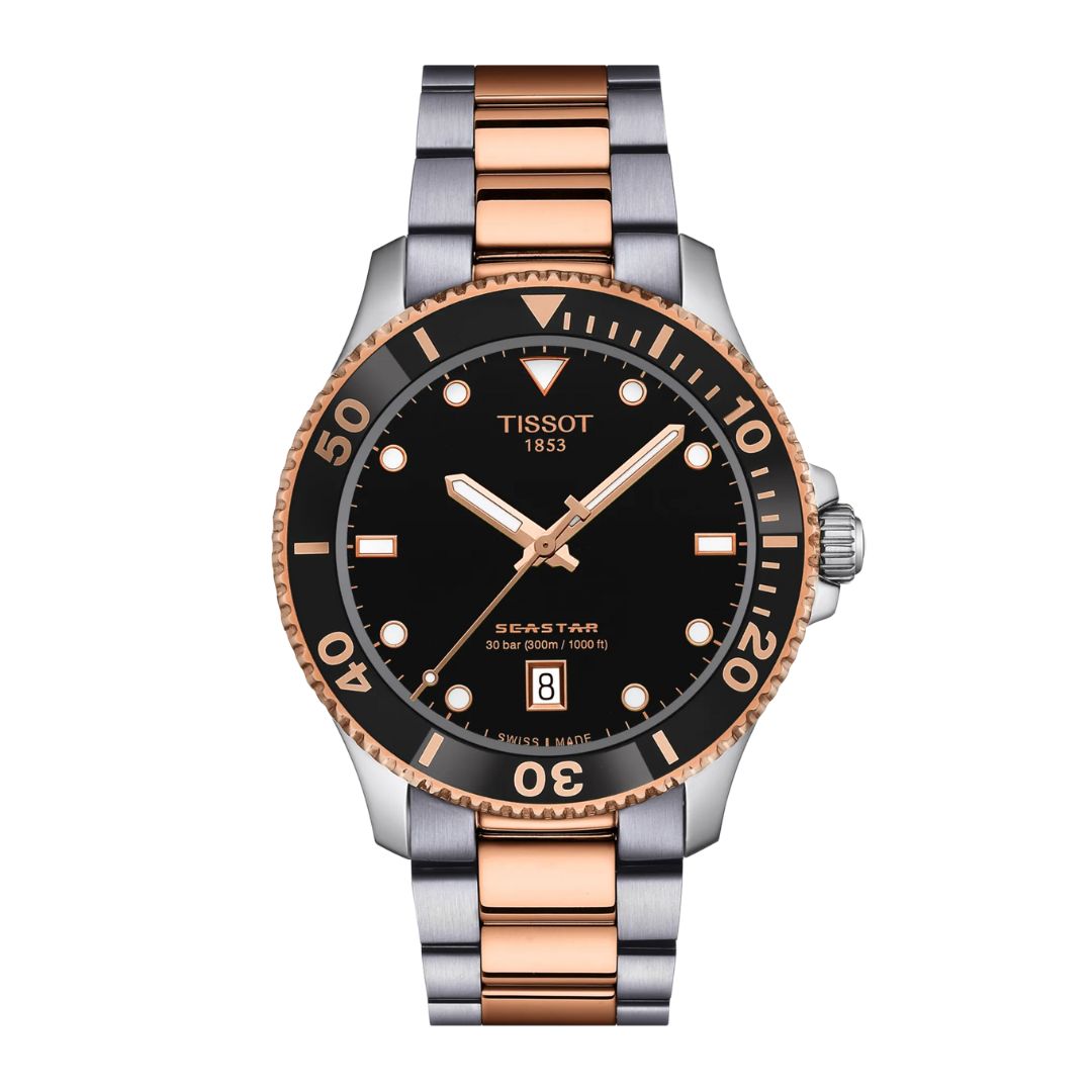 TISSOT SEASTAR 腕時計 ブラック/シルバー/ピンクゴールド Tissot Seastar 1000 Quartz, 40mm, T1204102205101 Watch