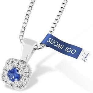 Silván timanttiriipus 0,11ct Safiirilla, 14K valkokultaa, Silván timanttikorut - Silván 100 vuotta - Laatukoru