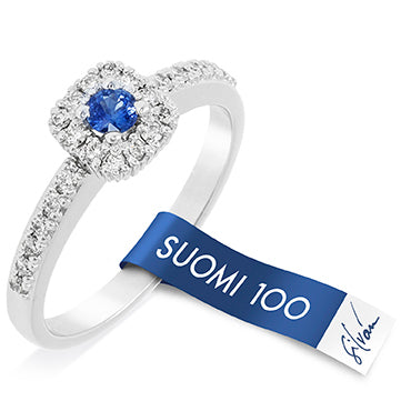 Silván timanttisormus 0,23ct Safiirilla, 14K valkokultaa, Silván timanttikorut - Silván 100 vuotta - Laatukoru