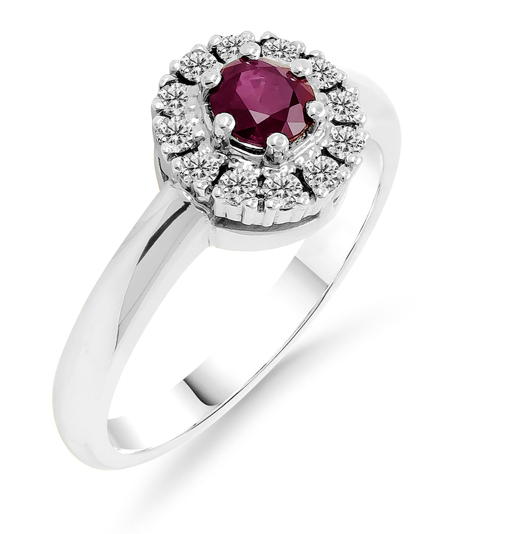 Silván timanttisormus 0,24ct Rubiinilla, 14K valkokultaa, Silván timanttikorut - Silván - Laatukoru
