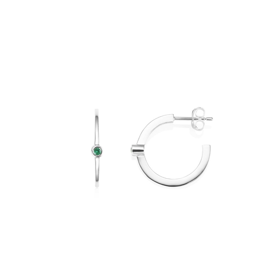 Efva Attling Micro Blink Hoops korvakorut, hopea ja vihreä smaragdi