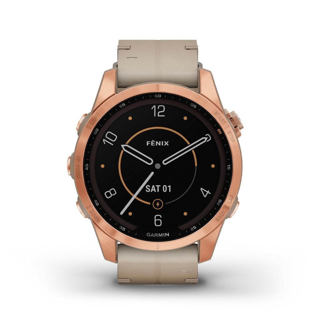 Garmin Fēnix 7S Sapphire Solar 42 mm ruusukulta ja kalkkikivi, multisport-GPS-kello 010-02539-35
