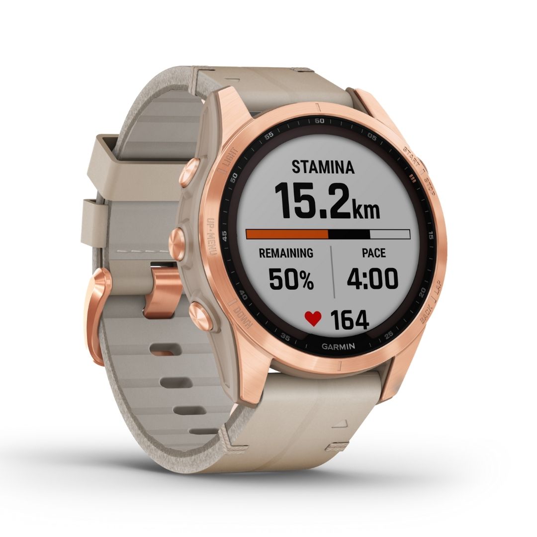 Garmin Fēnix 7S Sapphire Solar 42 mm ruusukulta ja kalkkikivi, multisport-GPS-kello 010-02539-35