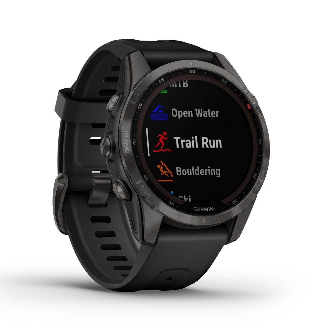 Garmin Fenix 7S Sapphire Solar 42 mm hiilenharmaa ja musta, multisport-GPS-kello 010-02539-25