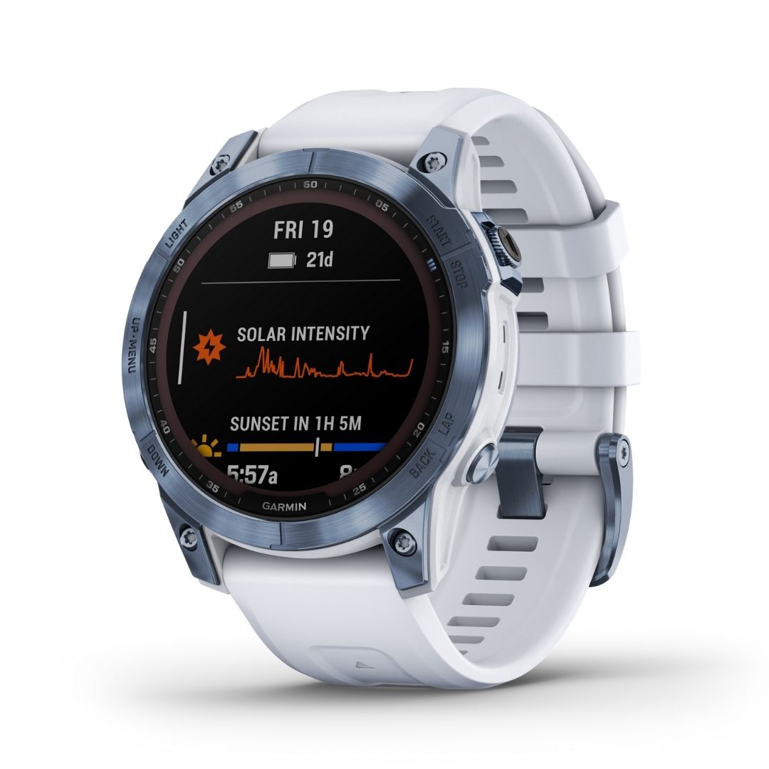 Garmin Fenix 7 Sapphire Solar 47 mm vaaleansininen ja vaaleanharmaa, multisport-GPS-kello 010-02540-25