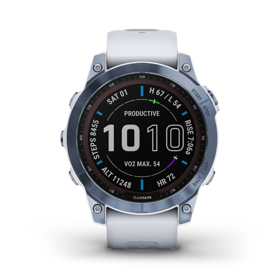 Garmin Fenix 7 Sapphire Solar 47 mm vaaleansininen ja vaaleanharmaa, multisport-GPS-kello 010-02540-25