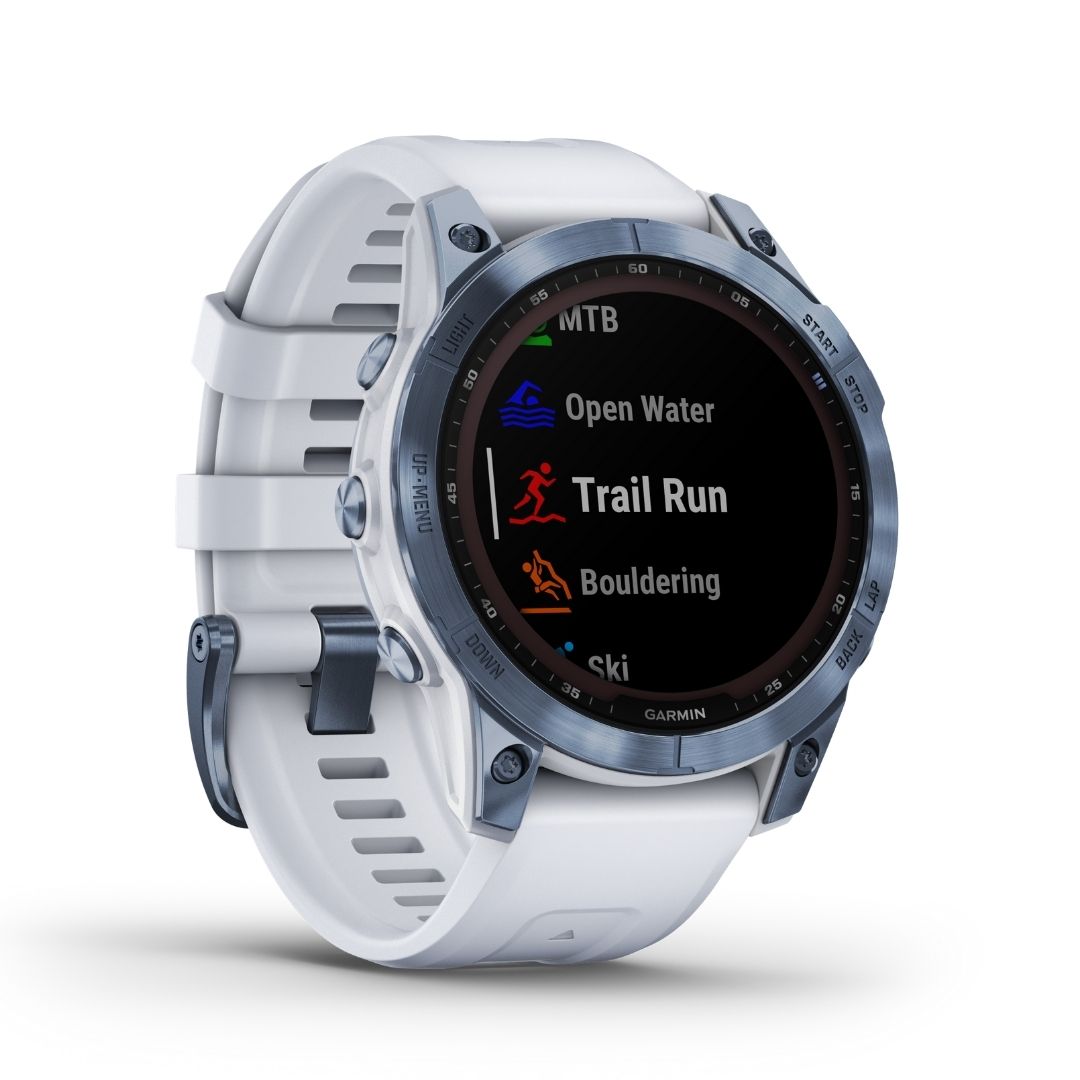 Garmin Fenix 7 Sapphire Solar 47 mm vaaleansininen ja vaaleanharmaa, multisport-GPS-kello 010-02540-25