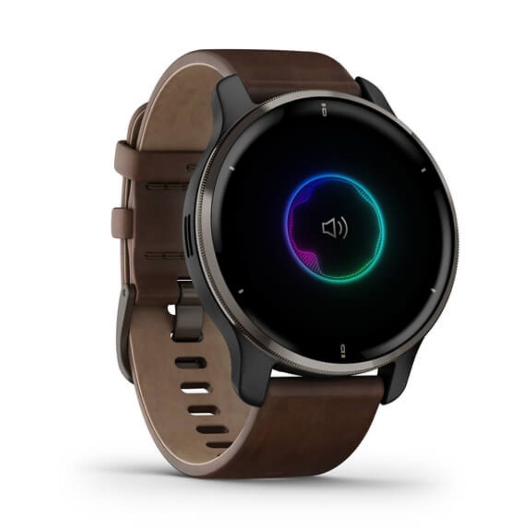 Garmin Venu 2 Plus graniitinharmaa ja ruskea nahkaranneke, Amoled GPS-älykello 010-02496-15