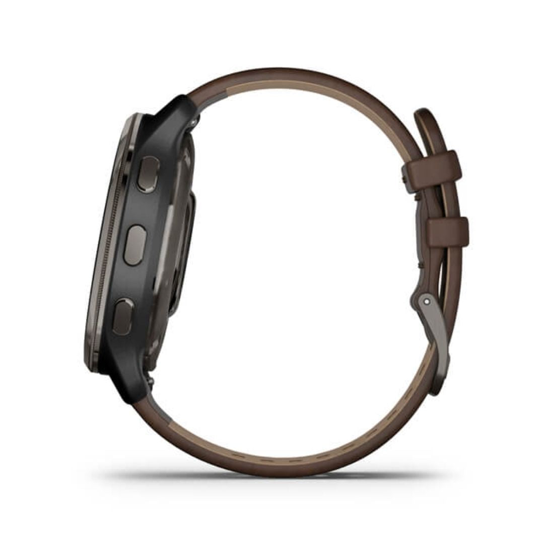 Garmin Venu 2 Plus graniitinharmaa ja ruskea nahkaranneke, Amoled GPS-älykello 010-02496-15