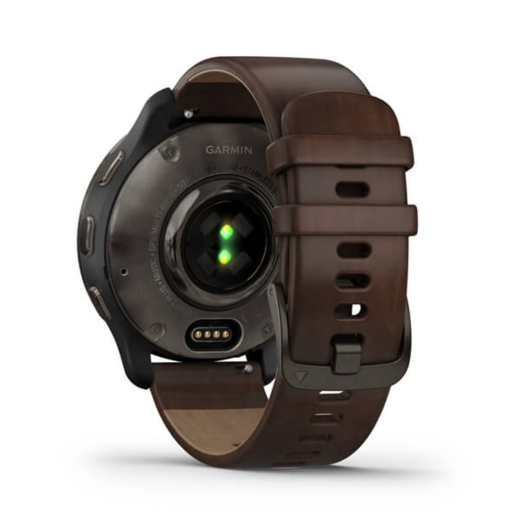 Garmin Venu 2 Plus graniitinharmaa ja ruskea nahkaranneke, Amoled GPS-älykello 010-02496-15