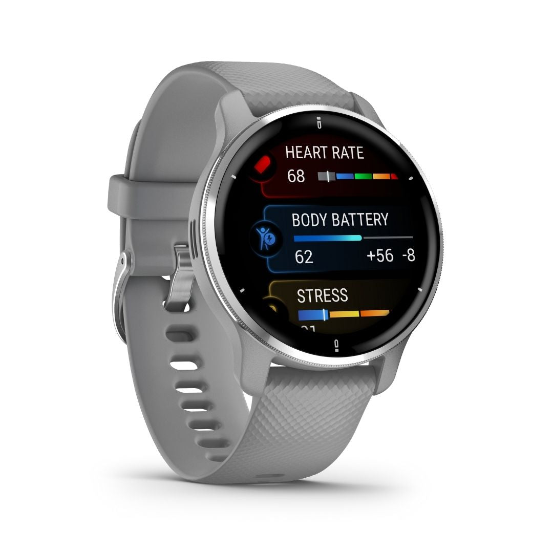 Garmin Venu 2 Plus hopea ja puuterinharmaa, Amoled GPS-älykello 010-02496-10