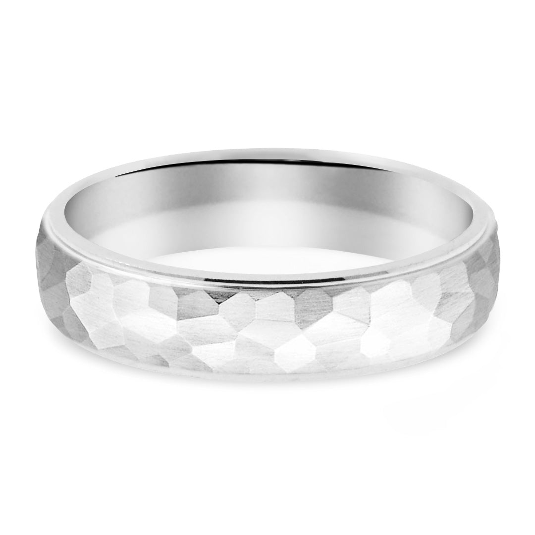 Stelle hopeinen kihlasormus, taottu pinta, 5mm flakkarunko