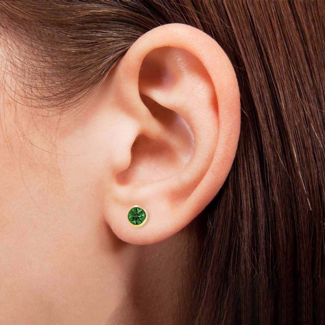 Kultaiset korvakorut 5mm vihreällä zirkoniakivellä, 14K keltakulta