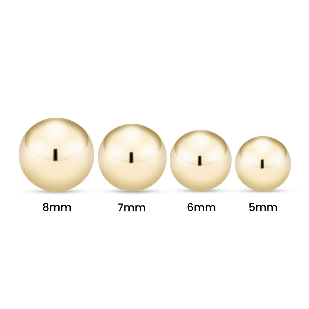 Kultaiset pallokorvakorut, 8mm pallo, 14K keltakulta
