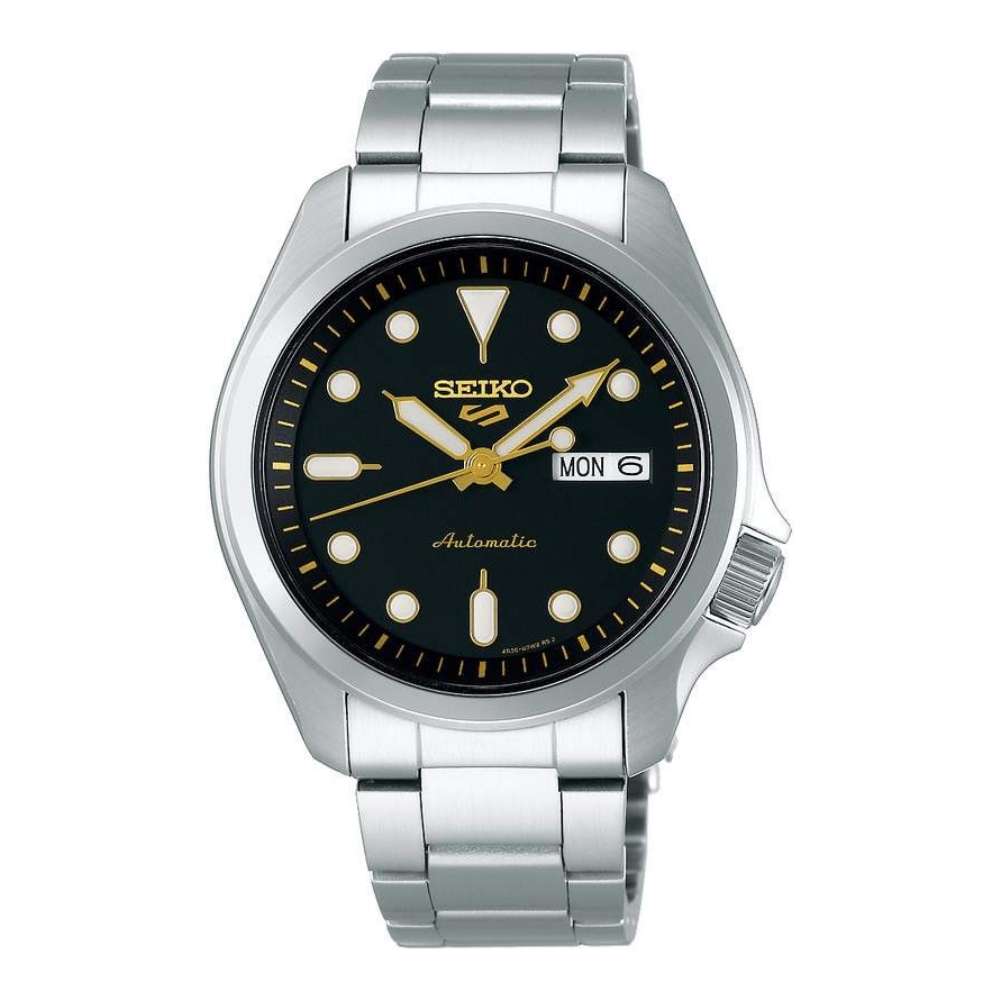 Seiko 5 sports black gold best sale