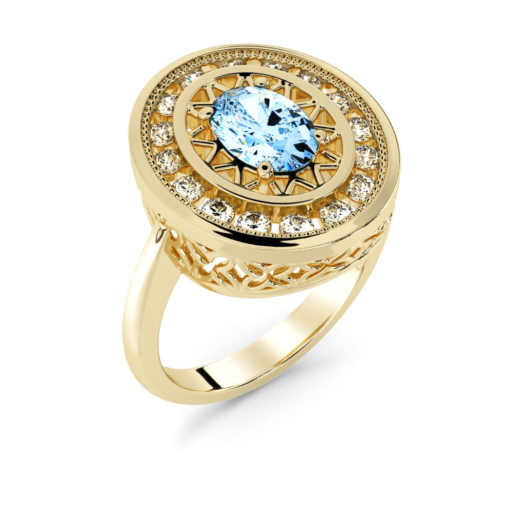 Silván Armi Carmosier Diamond Ring with 0,32ct Diamonds and Sapphire, Yellow Gold, Silván Engagement Rings