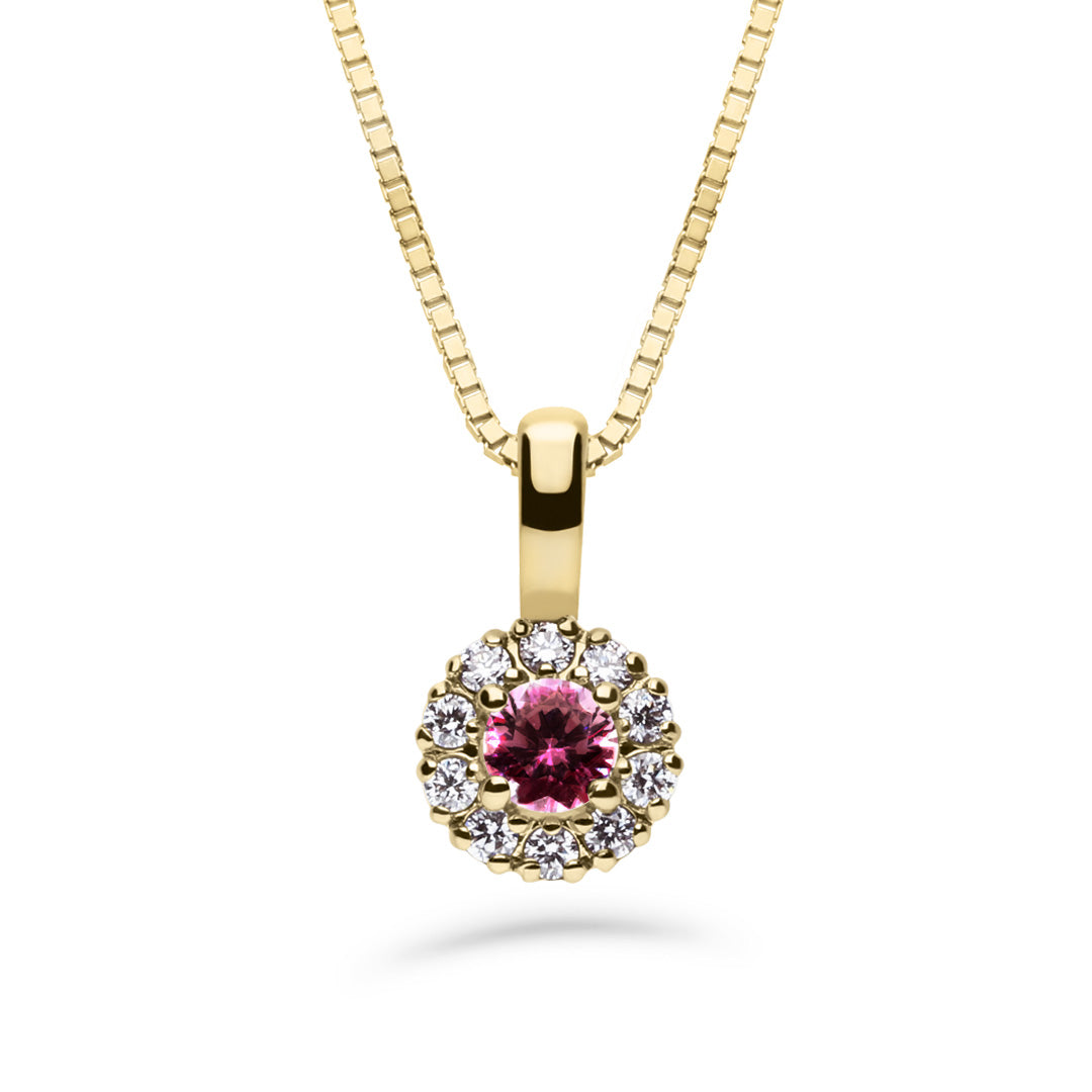 Silván Lauriel timanttiriipus 0,10ct rubiinilla, 14K keltakultaa, Silván timanttikorut