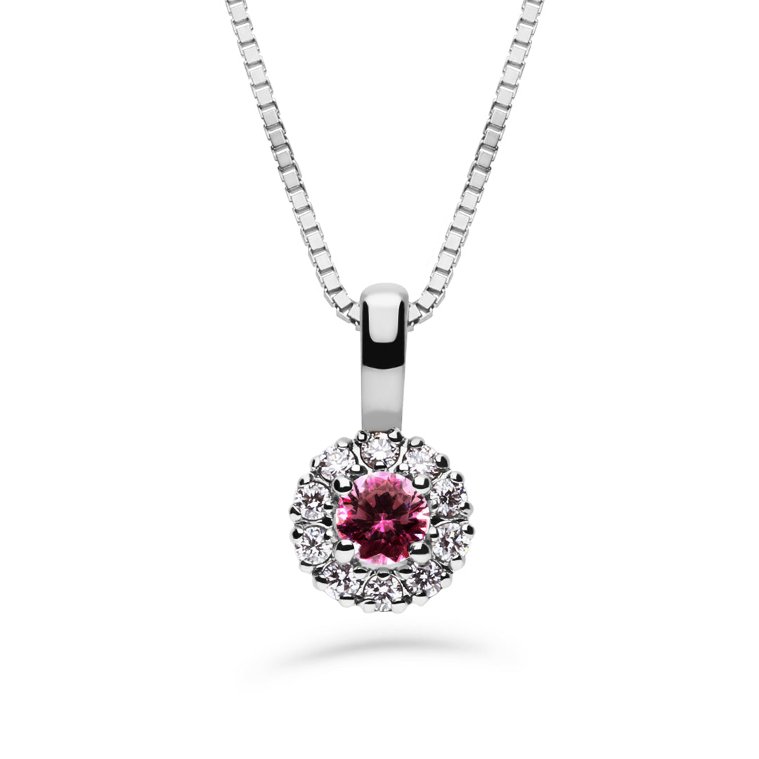Silván Lauriel timanttiriipus 0,10ct rubiinilla, 14K valkokultaa, Silván timanttikorut