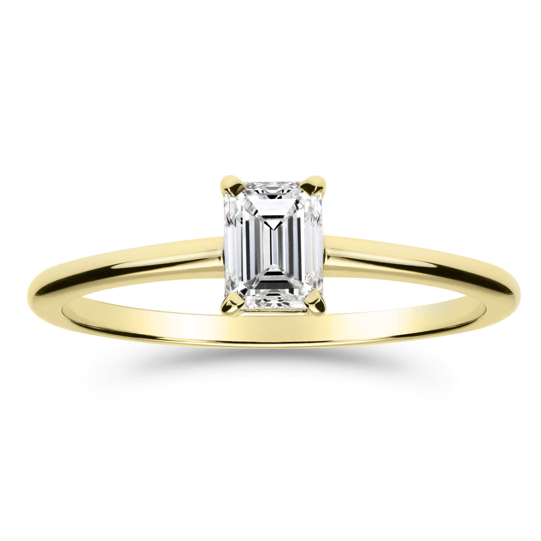 Silván timanttisormus 0,50ct emerald-hiotulla timantilla, 14K keltakultaa, Silván vihkisormukset