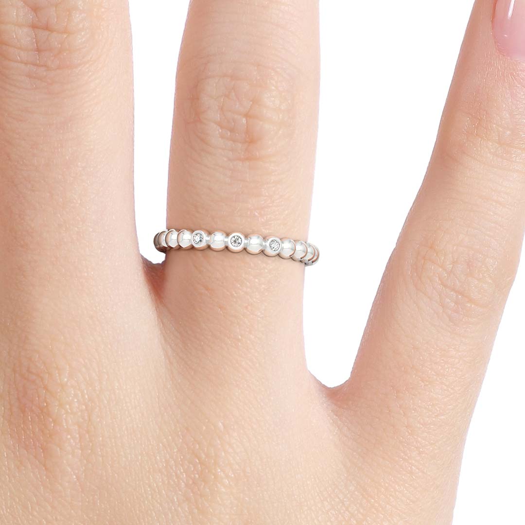 Silván timanttisormus pallokuvioitu 0,03ct, 14K valkokultaa, Silván vihkisormukset