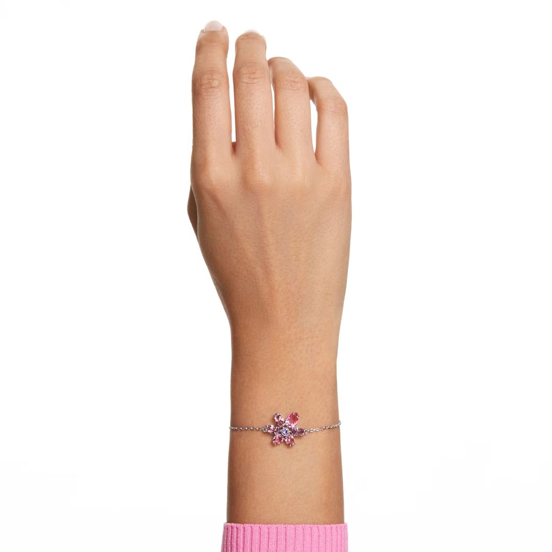 Swarovski Gema rannekoru, vaalea metalli ja pinkit kristallit