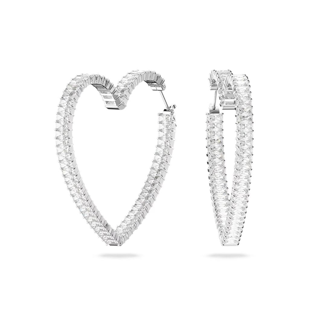 Swarovski Matrix korvakorut, sydän, koko L, vaalea metalli ja kirkkaat kristallit
