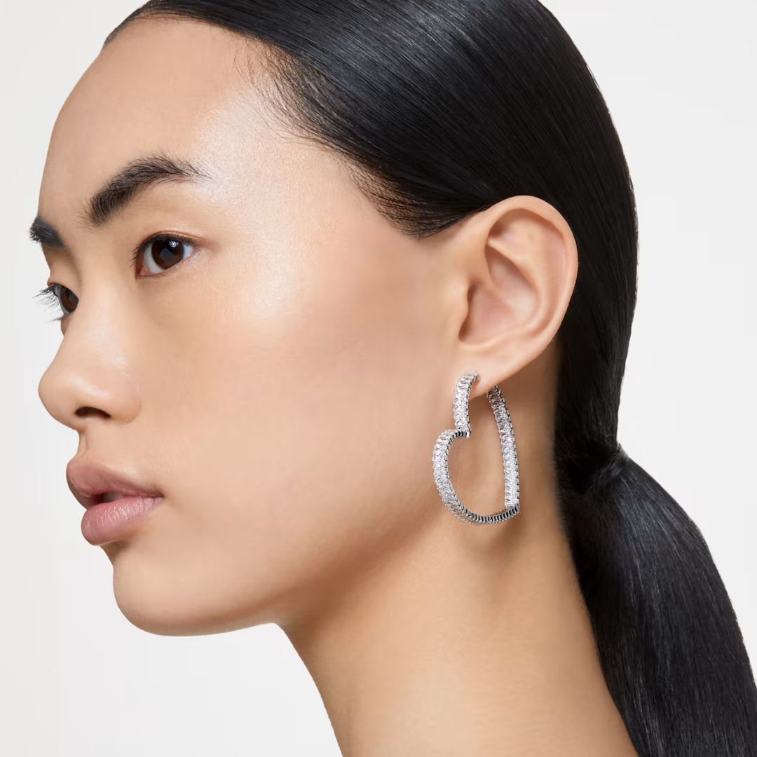 Swarovski Matrix korvakorut, sydän, koko L, vaalea metalli ja kirkkaat kristallit