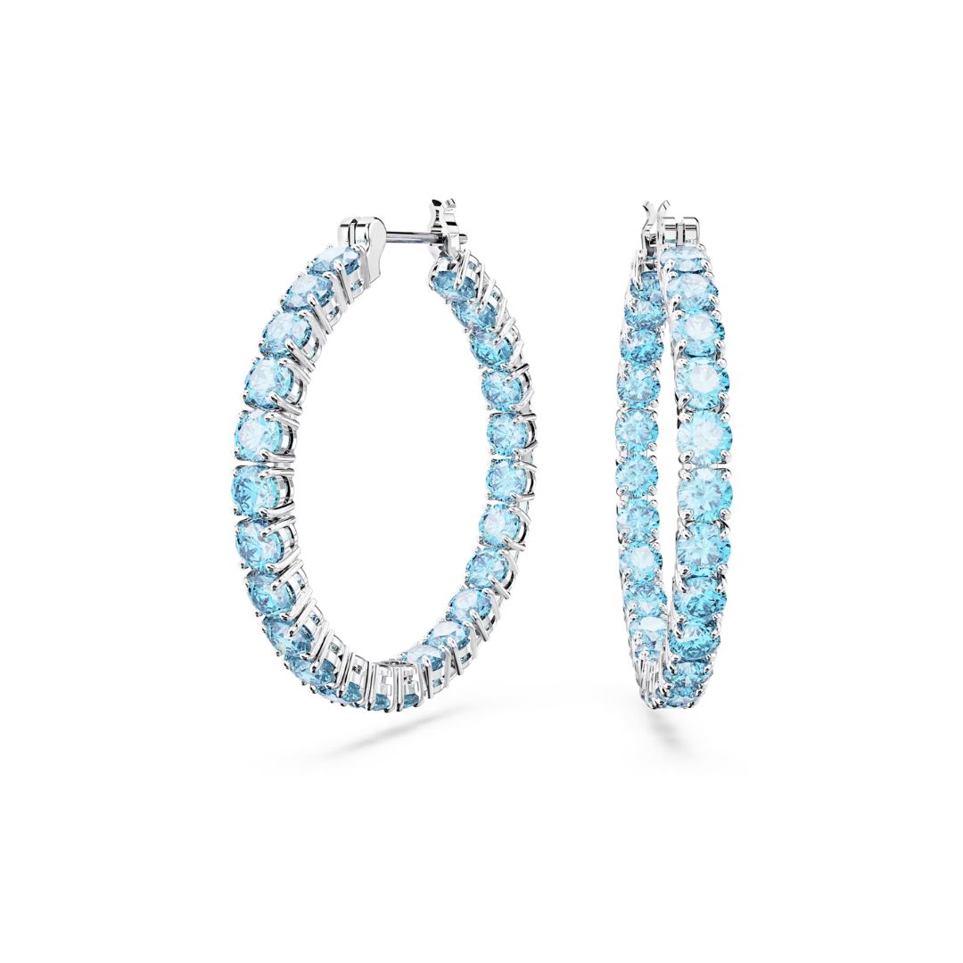 Swarovski Matrix rengaskorvakorut, vaalea metalli ja siniset kristallit