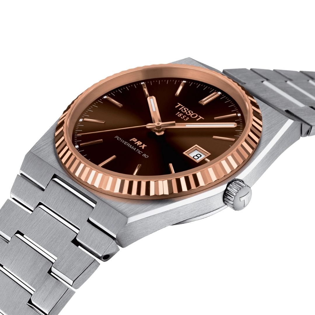 Tissot PRX Powermatic 80 terästä ja 18K ruusukultaa T9314074129100, miesten rannekello
