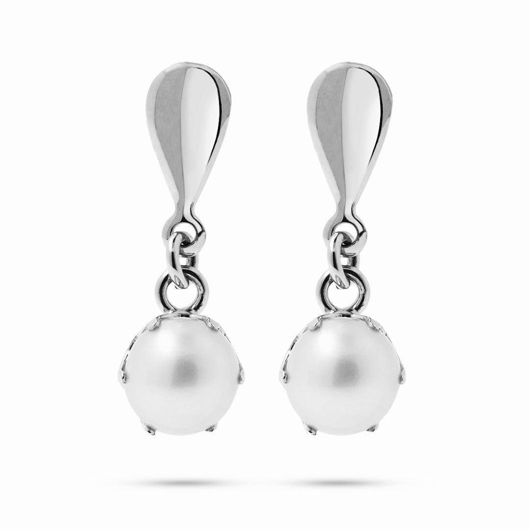 Valkokultaiset helmikorvakorut 5mm makeanveden helmillä, 14K valkokulta