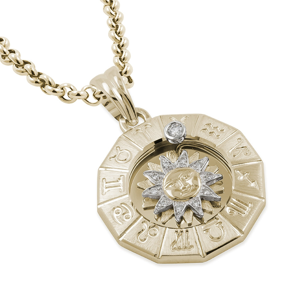 Zodiac Diamond Pendant 0,14ct, Large, Yellow Gold