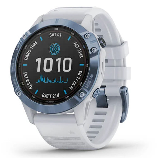 Garmin Fenix 6 Pro Solar Edition 47 mm sininen titaani ja vaalea hihna, monilajiälykello 010-02410-19 - Garmin - Laatukoru