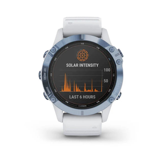 Garmin Fenix 6 Pro Solar Edition 47 mm sininen titaani ja vaalea hihna, monilajiälykello 010-02410-19 - Garmin - Laatukoru