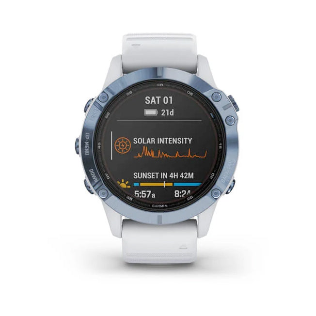 Garmin Fenix 6 Pro Solar Edition 47 mm sininen titaani ja vaalea hihna, monilajiälykello 010-02410-19 - Garmin - Laatukoru