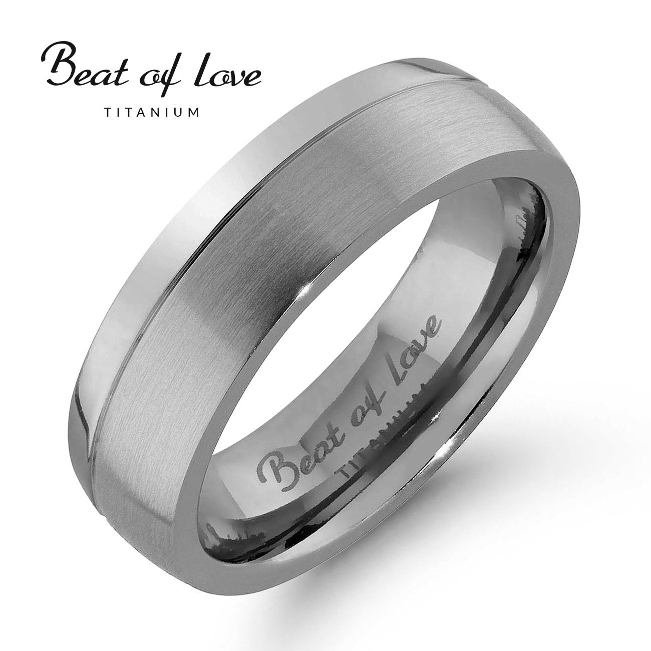 Beat of Love, titaanisormus 6 mm, matta ja kiiltävä - Beat of Love - Laatukoru