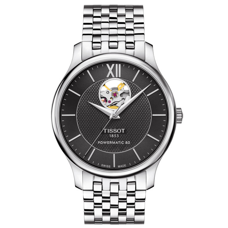 Tissot Tradition Powermatic 80 Open Heart T063.907.11.058.00, miesten rannekello - Tissot - Laatukoru