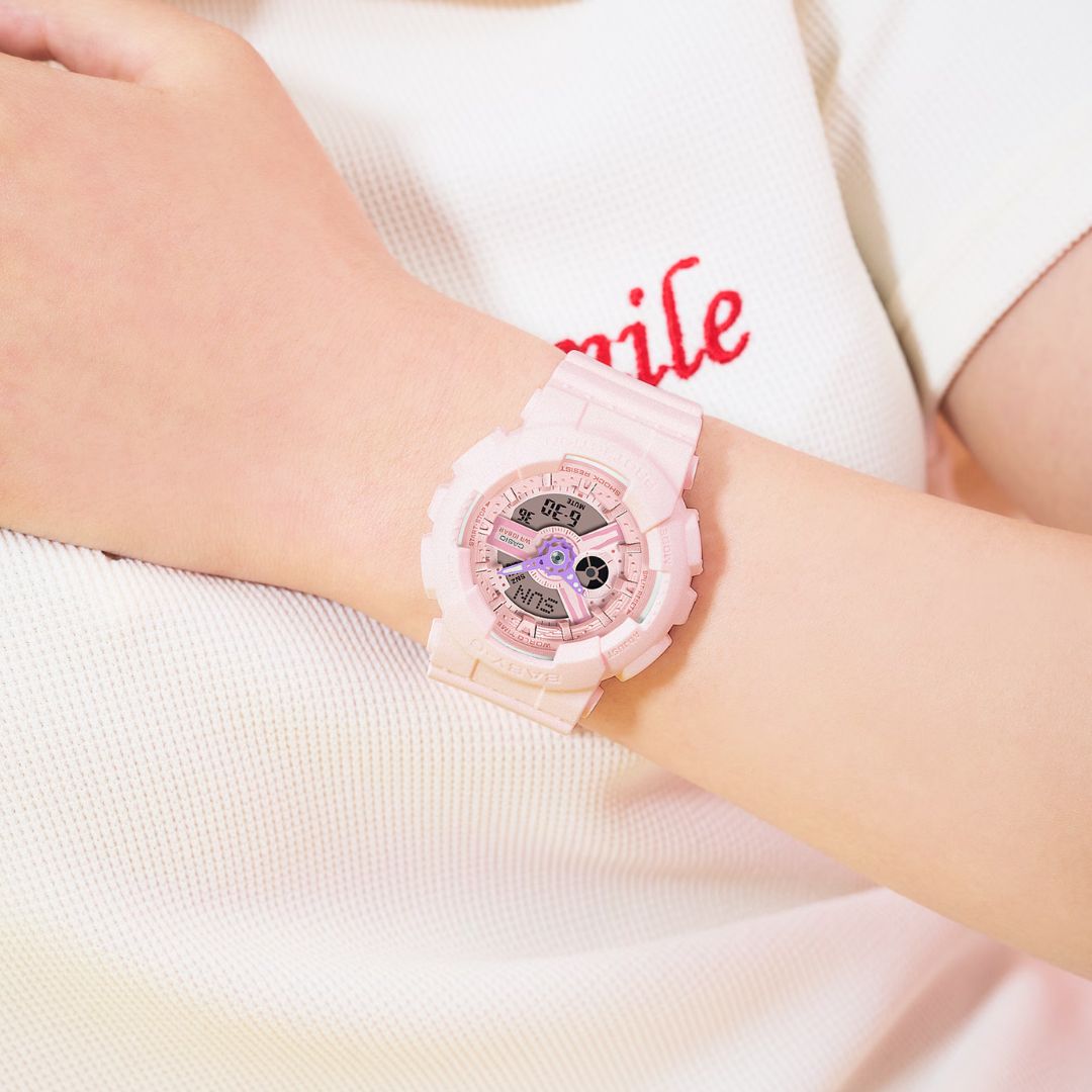 Casio Baby-G BA-110AH-4AER anadigi-rannekello, vaaleanpunainen ranneke