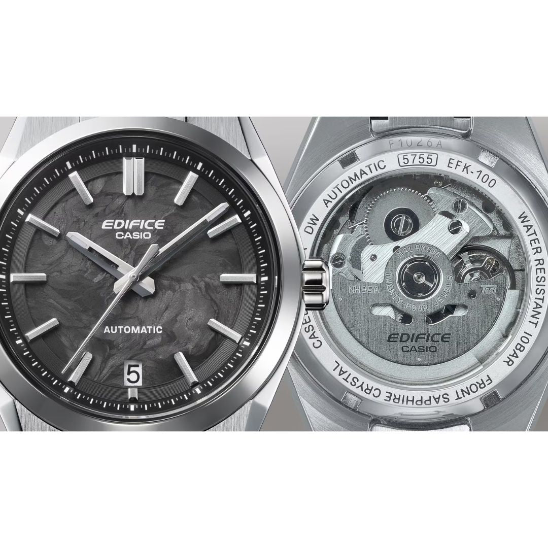 Casio Edifice Automatic EFK-100CD-1AER rannekello, läpinäkyvä takakansi