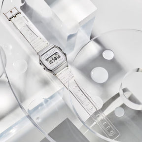 Casio F-91WS-7EF rannekello läpinäkyvällä rakenteella