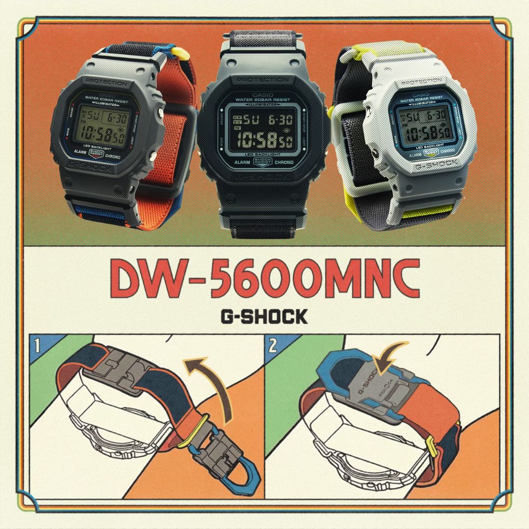 Casio G-Shock DW-5600MNC-8A2ER rannekello kangasrannekkeella