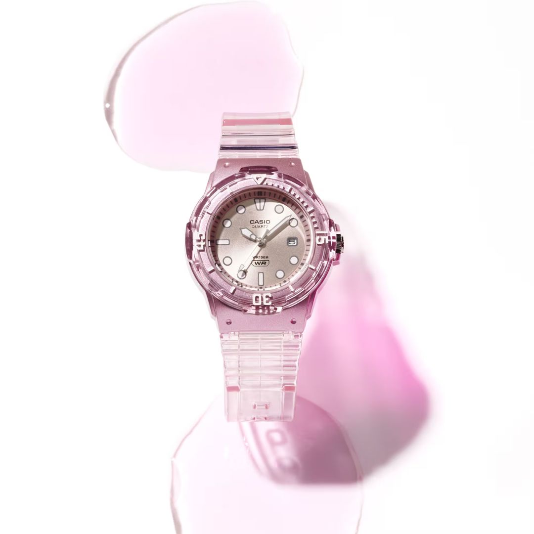 Casio LRW-200HS-4EVEF naisten pinkki rannekello läpinäkyvällä rannekkella