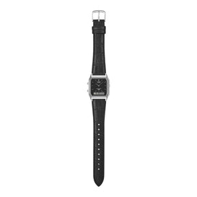 Casio Vintage AQ-230EL-1AEF rannekello, musta nahkaranneke ja kellotaulu
