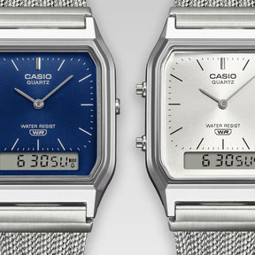 Casio Vintage AQ-230EM-2AEF anadigi-rannekello sinisellä kellotaululla