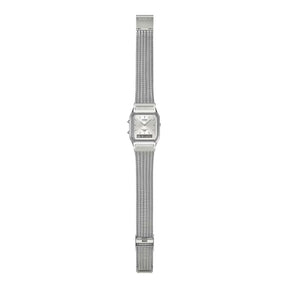 Casio Vintage AQ-230EM-7AEF anadigi-rannekello hopeanvärisellä rannekkeella