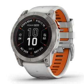 Garmin Fenix 7X Pro Sapphire Solar, titaani ja sumunharmaa/oranssi ranneke, multisport-GPS-älykello 010-02778-15