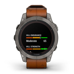 Garmin Fenix 7 Pro Sapphire Solar, titaani ja ruskea nahkaranneke, multisport-GPS-älykello 010-02777-30