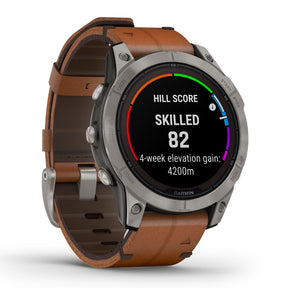 Garmin Fenix 7 Pro Sapphire Solar, titaani ja ruskea nahkaranneke, multisport-GPS-älykello 010-02777-30